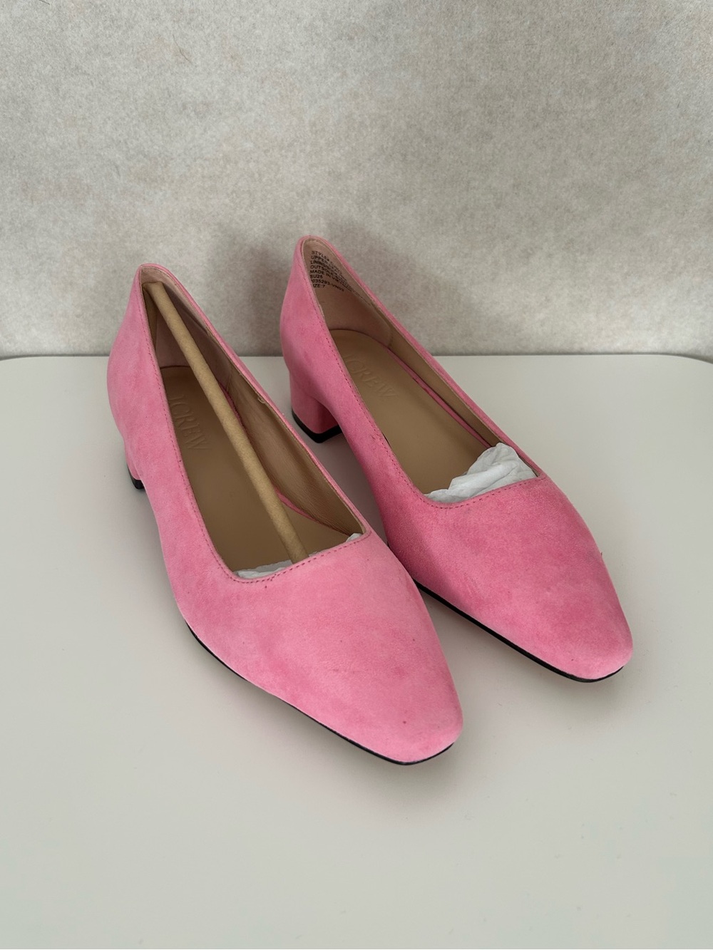J.Crew NEW Pointed-toe pumps Suede Block Heel Leather Shoes Size 7 Aurora Pink - Picture 2 of 6